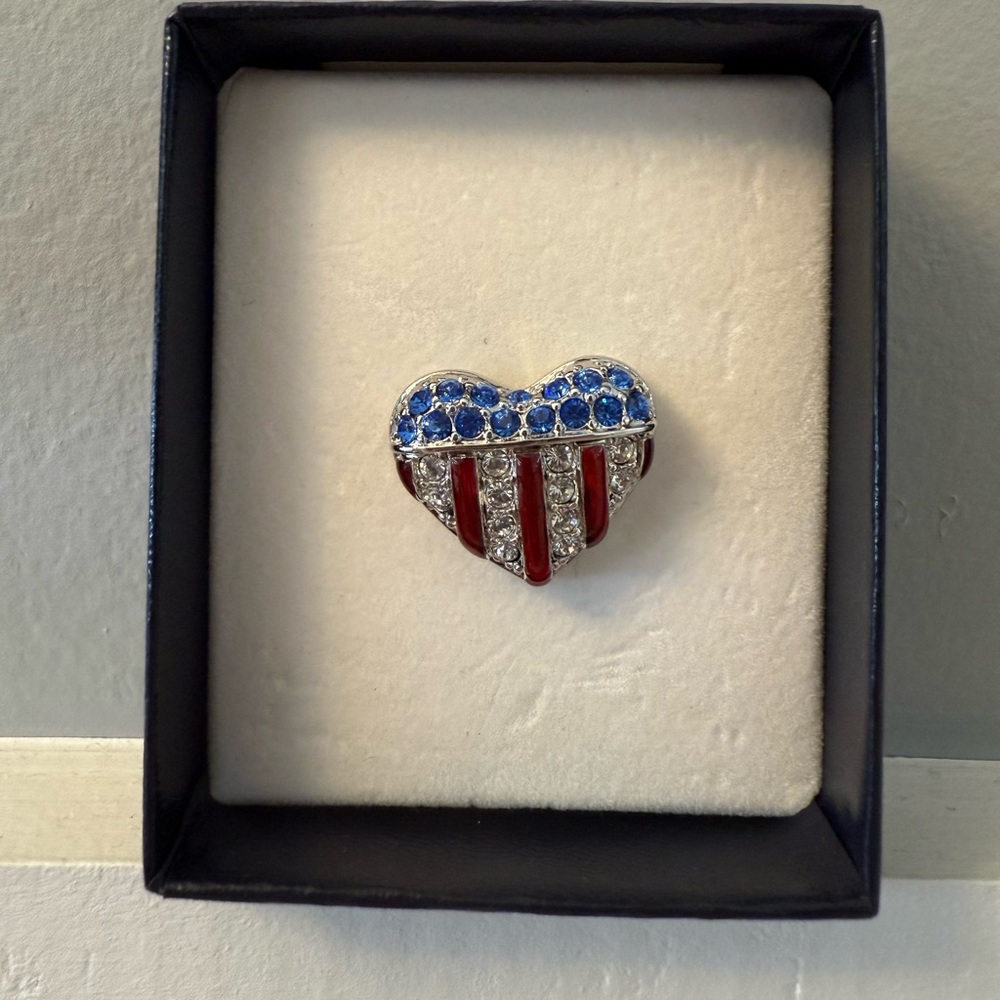 Swarovski Red, Blue, and Silver Heart Brooch